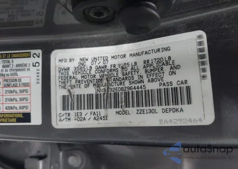 2008 Toyota Corolla Ce from USA, damaged, VIN 1NXBR32E08Z964445